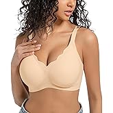 POSESHE Women Comfortable Wireless Bras Push Up Seamless Bralettes Soft V Neck Scalloped Full Coverage Everyday Bra