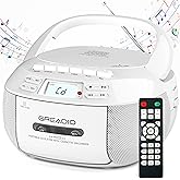 Greadio CD Player Boombox Cassette Player Combo with Bluetooth, AM/FM Radio | Cd and Cassette Player for Home,Remote Control,AUX/USB/Tape Recording,AC/DC Powered,Headphone Jack,LCD Display for Kids,Gift