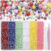 9000Pcs Flatback Pearls for Crafting, Red Blue Green Nail Half Pearls and Gems, 3-8mm Pink Yellow White Half Round ABS Flatback Pearl Beads Bedazzling for Nails DIY Shoes Clothes Bags