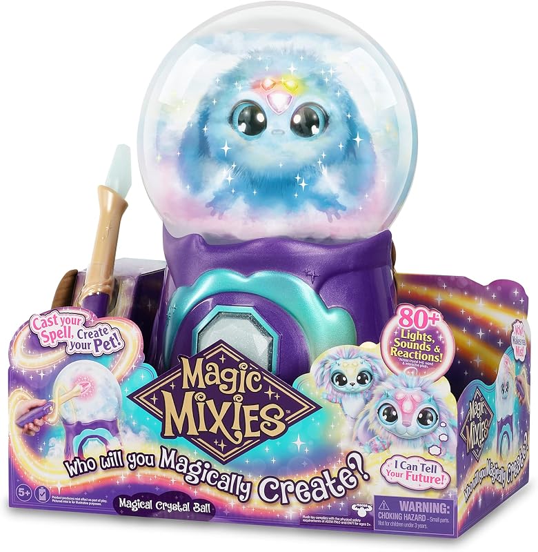 My Crystal Ball Blue, Juguete Interactivo de Magia, Bola de Cristal mágica con Luces, Efectos y Sonidos, y un muñeco de Peluche Suave para cuidar, con Accesorios, Famosa (MGX06000)