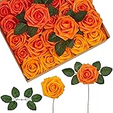 InnoGear Artificial Flowers, 50 Pcs Shades of Orange Foam Fake Roses Bulk with Stems for Autumn Fall Decoration DIY Wedding Bouquets Centerpieces Bridal Shower Party Christmas Tree