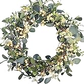 Bibelot 22Inch Artificial Eucalyptus Berry Wreath Green Leaf Eucalyptus Wreaths Spring Summer Wreath for Front Door Window Hanging Wall Party Decorations (22in)