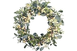 Bibelot 20Inch Artificial Eucalyptus Berry Wreath Green Leaf Eucalyptus Wreaths Spring Summer Wreath for Front Door Window Hanging Wall Party Decorations (20in)