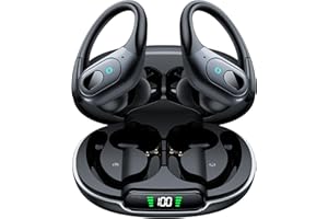 occiam Active Noise Cancelling Ear Buds Bluetooth Headphones Wireless Earbuds 90Hrs Playback Stereo Bass Earphones with Over-Ear Hooks IPX7 Waterproof Earbud for Sports Running Gym Workout Black