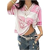 Verdusa Women's Jersey Shirt Oversized Number Graphic Tees Y2k Streewear Going Out Tops Concert Outfit