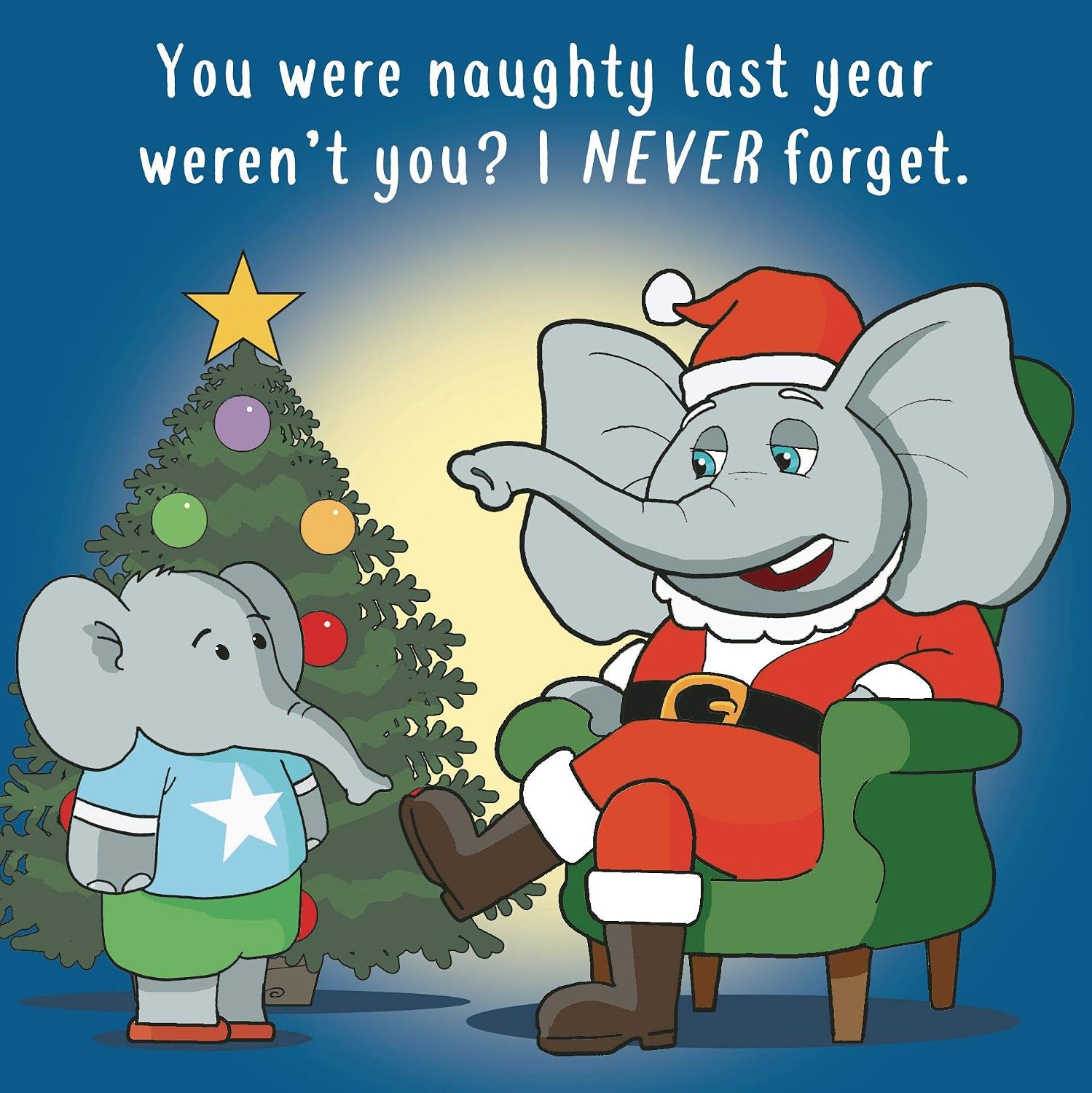 Twizler Merry Christmas Card with Elephant Santa, Funny Christmas Card, Xmas Card, Happy Christmas Card