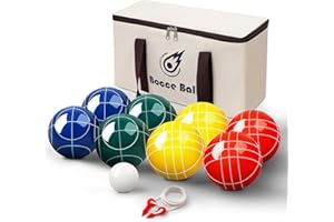 JOLLYBEAM Bocce Ball Set 90mm (Regulation Size & Weight), 8 Resin Bochi Balls, Includes Pallino, Carrying Bag & Measuring Rope, Outdoor Sports Game for Family Backyard, Lawn, Cour t& Beach (2-8 Players)
