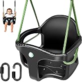Dakzou Jungle Gym High Back Full Bucket Toddler Swing Seat，Black | Upgraded Heavy Duty with Finger Grip Chain Fully Assembled Swing Set Accessory