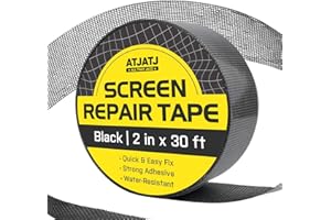 ATJATJ 2in x 30ft (360in) Window Screen Repair Tape, Screen Door Replacement Kit, Mosquito Net Repair Tape, Window Net Screen Patch, Mesh Tape for Drywall Repair, Screen Patches for Ripped Screen, Black