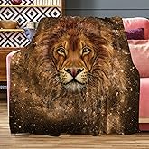 Fleece Throw Blanket 50"x40", Soft Cozy Warm Fuzzy Flannel Plush Blanket Siberian White Tiger Under The Blue Starry Night Blanket for Couch, Sofa, Bed, Living Room(Gold Galaxy Lion, 50"x40")