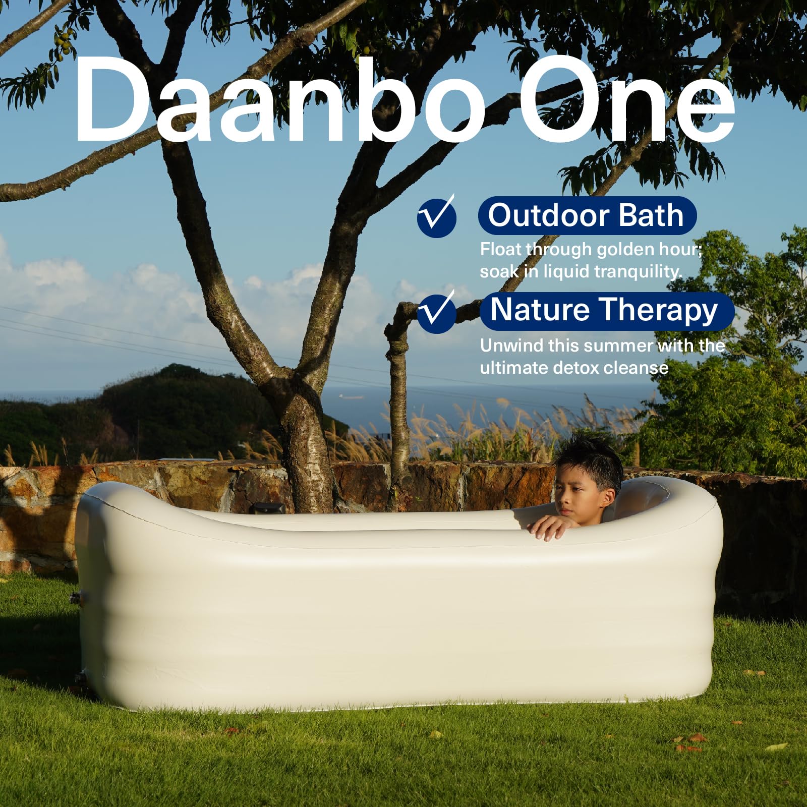 Mozoo Inflatable Bathtub 62''L X 34''W, Portable Bathtub For Adult, Unmatched Durability, Anti-Leak Drainage System, 2-Minute Setup, Space-Saving Foldable Design