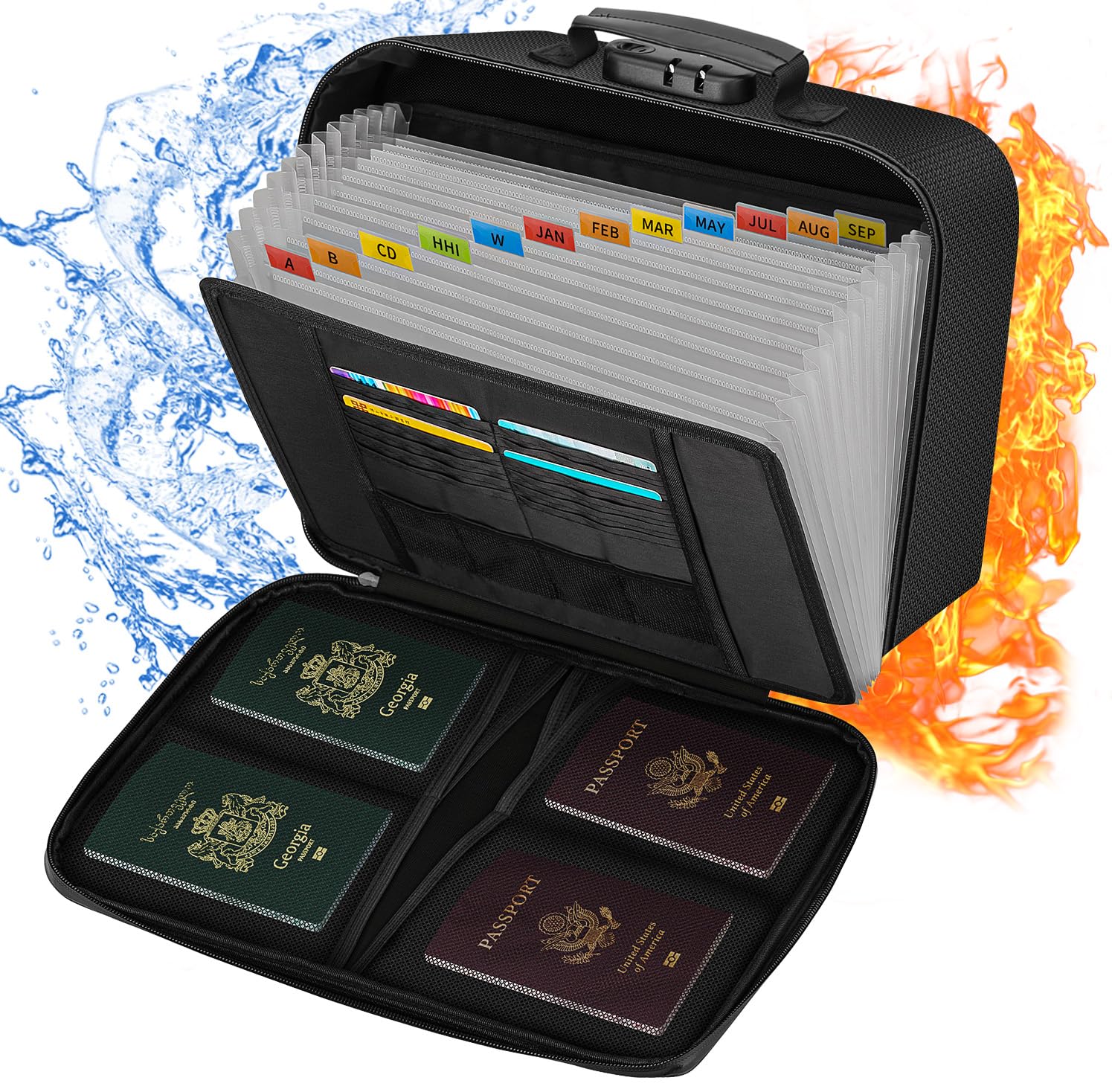 Fireproof Document Box,Fun Storage Waterproof and Fire Proof Document Bag,Portable Home Fire Safe Case with Lock for Money,Deed and Birth Certificate,Lockable Fireproof Folder Box File Organiser,A4