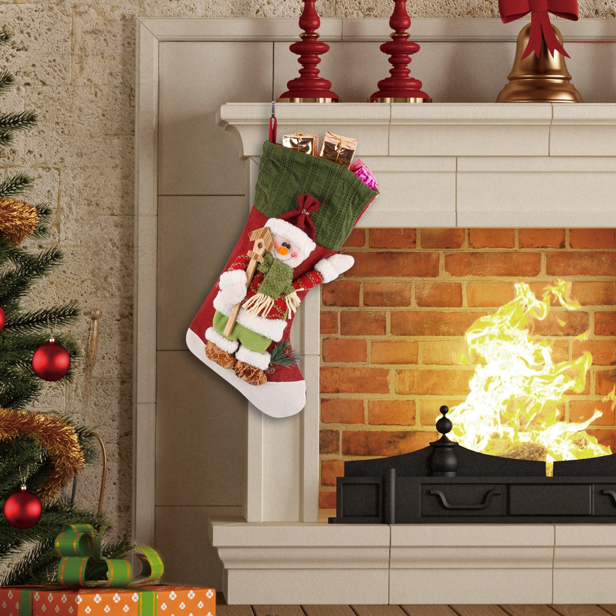 Moonmini 3d grande decorazione Natale Calza idea regalo Hanging Bag Cute Novelty Ornament Craft (Pupazzo di neve)