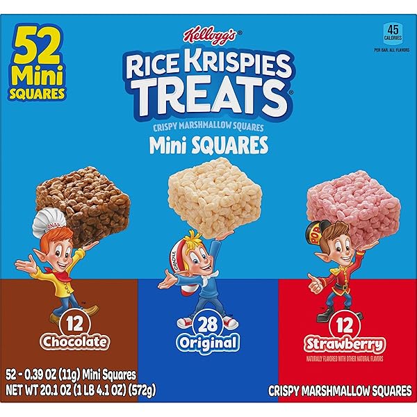 RICE KRISPIES TREATS MINI CRISPY MARSHMALLOW SQUARES, KIDS SNACKS, LUNCH SNACKS, VARIETY PACK, 20.1OZ BOX (52 BARS)