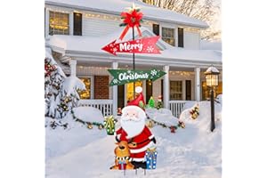 FLORASEA Christmas Decorations Outdoor Yards Signs, 47" Metal Xmas Santa Claus Signs with Stakes, Merry Christmas Yard Decorations for Front Door Lawn Patio Garden Outside Decor
