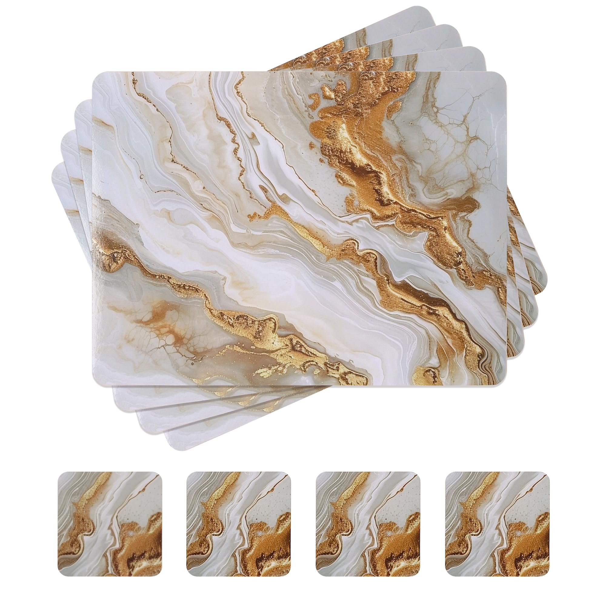 fanquare Cork Placemats Rectangular Placemats and Coaster Sets 4 White Ink and Wash Painting Marble Place Mats for Table Waterproof Heat Resistant Table Mats for Kitchen Home Decor 41 * 31cm