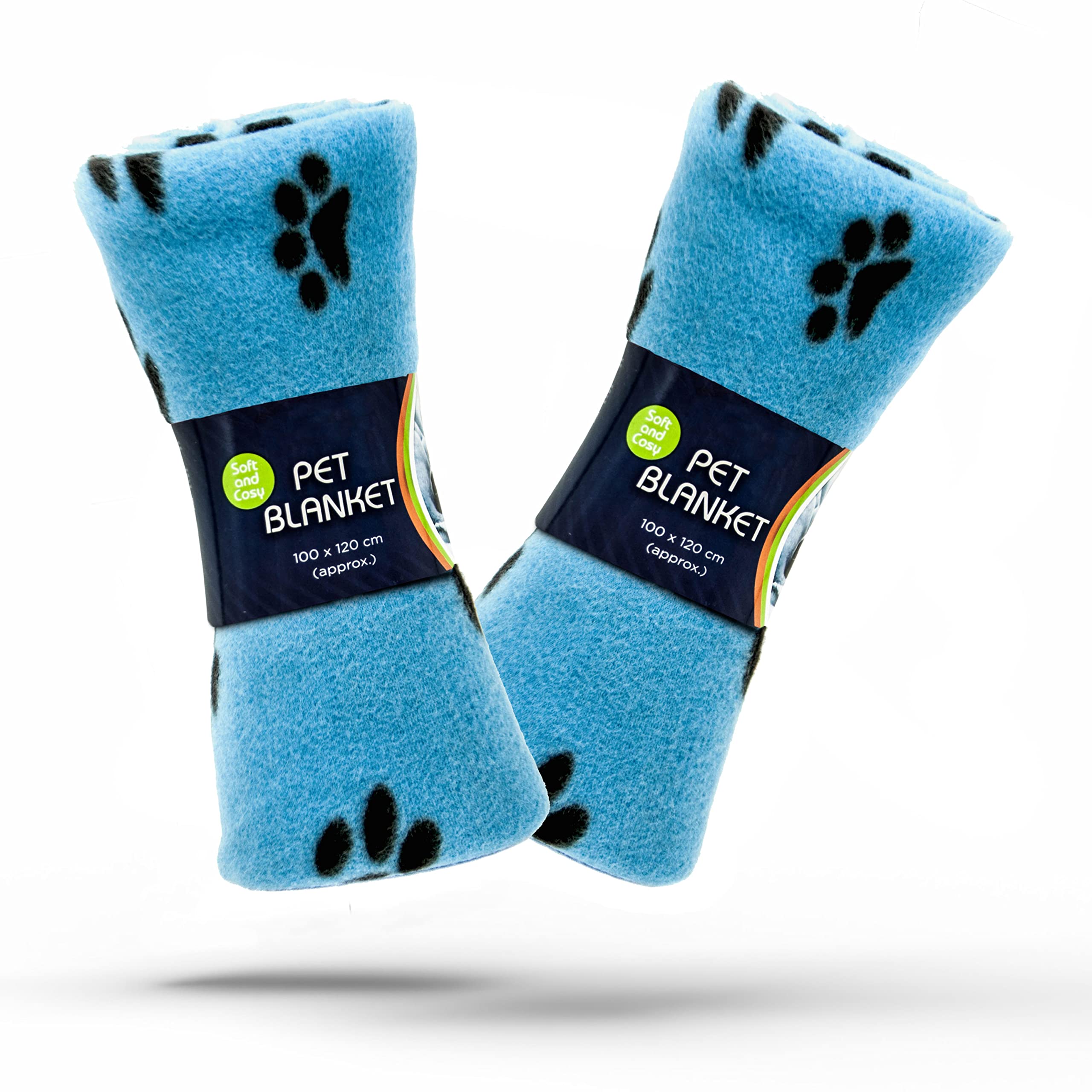 Petopedia 2x Soft Warm Dog Fleece Animal Pet Blankets with Paw Prints – Cat, Puppy & Dog Blankets Washable Bed Travel (Blue, 100cm X 120cm (Pack of 2))