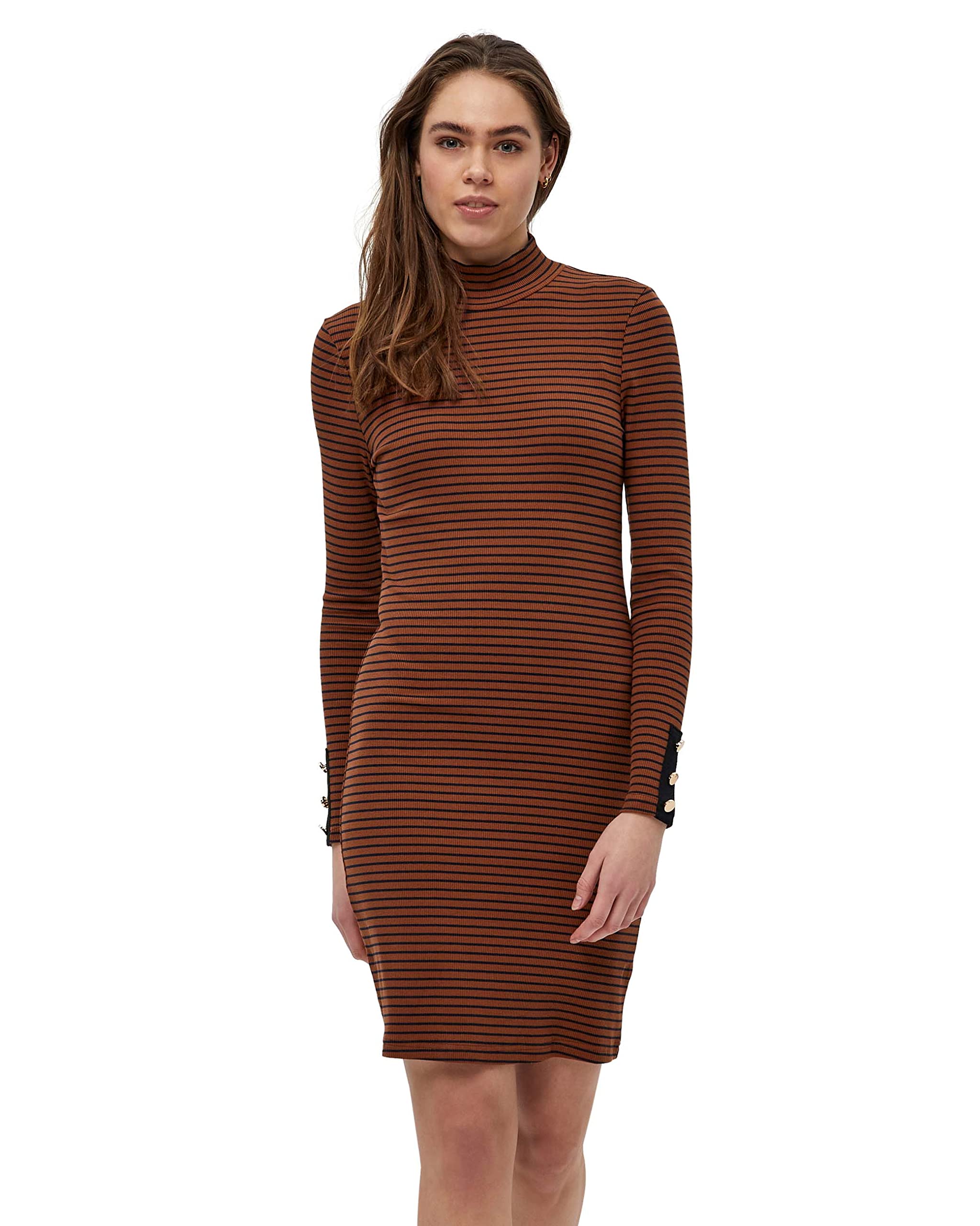 Desires Women's Jamela Rib Dress 5076S Apple Butter Brown Striped L โ image 1