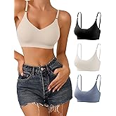 DEANGELMON V Neck Bra Padded Seamless Adjustable Straps Bralettes Everyday Basic Sleeping Bras Multiple Pack