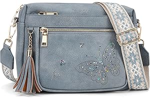 KITEVIUN Crossbody Bag for Women Trendy Leather Crossbody Purse Butterfly Design Shoulder Handbags with Adjustable Strap