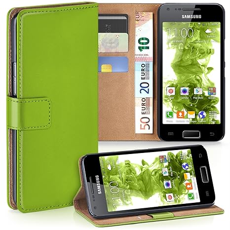 moex Samsung Galaxy S2 | Hülle Grün mit Karten-Fach 360° Book Klapp-Hülle Handytasche Kunst-Leder Handyhülle für Samsung Gala