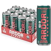 ARDOR ENERGY Natural Sparkling Energy Drink with 100mg Natural Caffeine & 200mg L-Theanine from Organic Green Tea for Smooth Energy & Focus | Healthy Energy Drink | Made with Real Fruit Juice | No Artificial Sweeteners, Just 50 calories, Vegan, Gluten-Free (12 fl oz, pack of 12, Watermelon)
