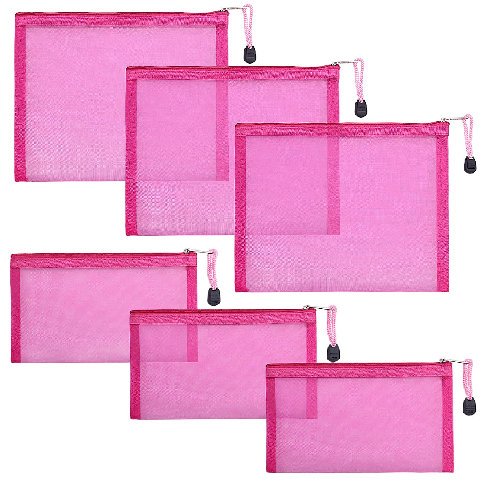 GINOYA 6 Pack Mesh Cosmetic Bags, Nylon Makeup Pouches with Zipper for Home Office Purse Diaper Bag (Rose) — image 1