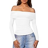 Aprilake Women's Sexy Off Shoulder Tops Casual Long Sleeve Slim Fitted Trendy Y2k Going Out Shirts