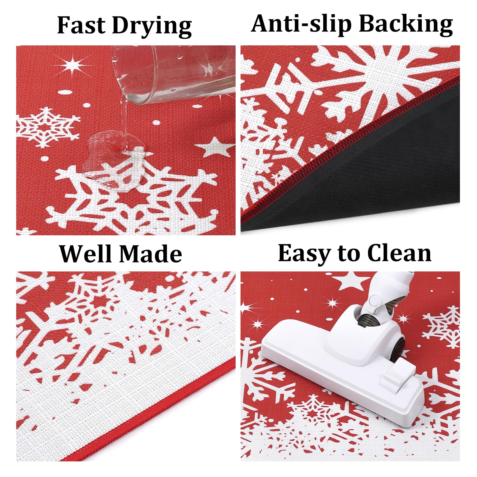 CAROMIO Christmas Kitchen Rugs Set of 2 Winter Holiday Xmas Snowflake Kitchen Floor Mats Non-Slip Doormat Runner Rug Decorative Kitchen Mat for Home Christmas Decor, 17"x29"+17"x47" - Image 4