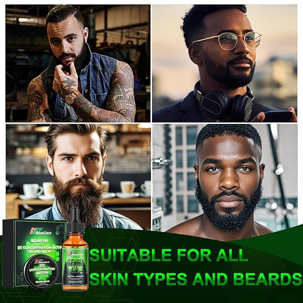 NEWBLUECARE BEARD OIL AND BEARD BALM FOR MEN – BEARD GROWTH KIT FOR BEARD SOFTEN AND MOISTURE – NATURAL & ORGANIC JOJOBA, ARGAN, SHEA BUTTER – BEARD CARE KIT FOR DAD, HUSBAND, BOYFRIEND, GREEN