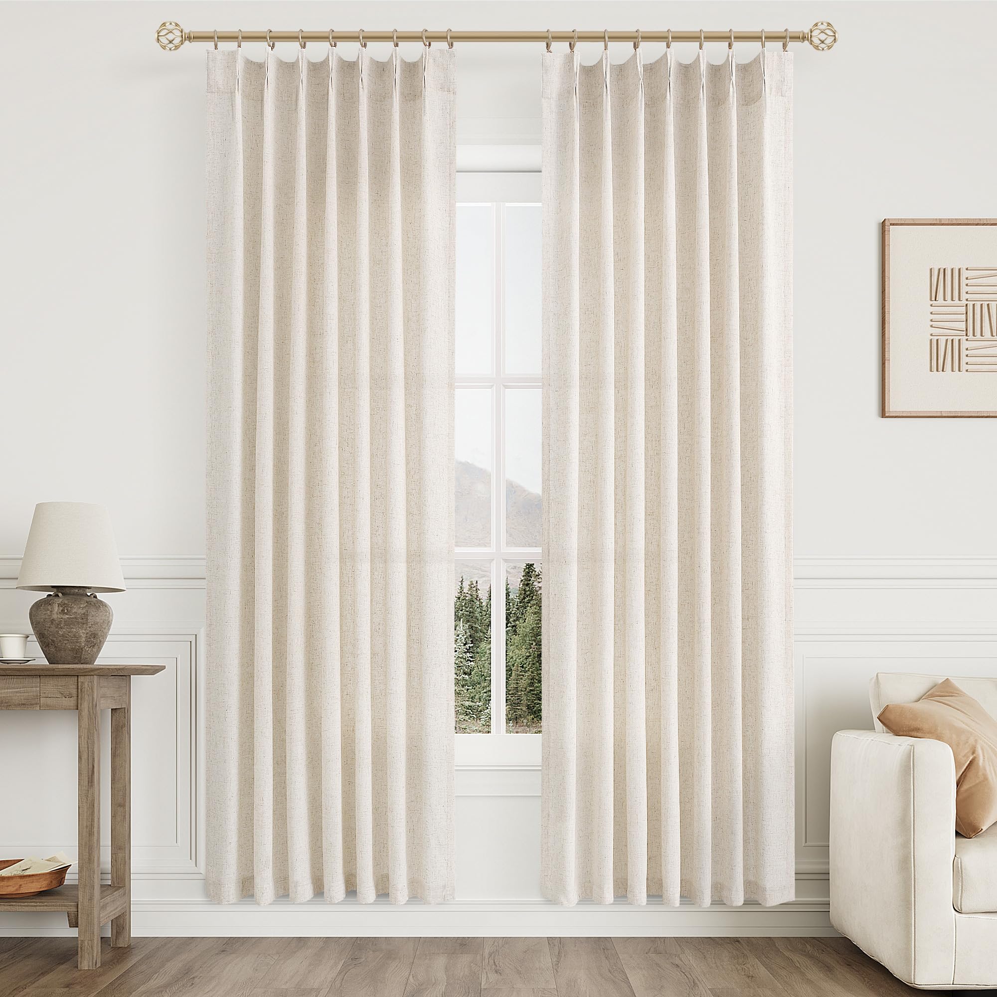 Photo 1 of Aersas Natural Pinch Pleated 80 Inch Curtains Semi Sheer Linen Blend Light Filtering Window Curtains 80 Inches Long