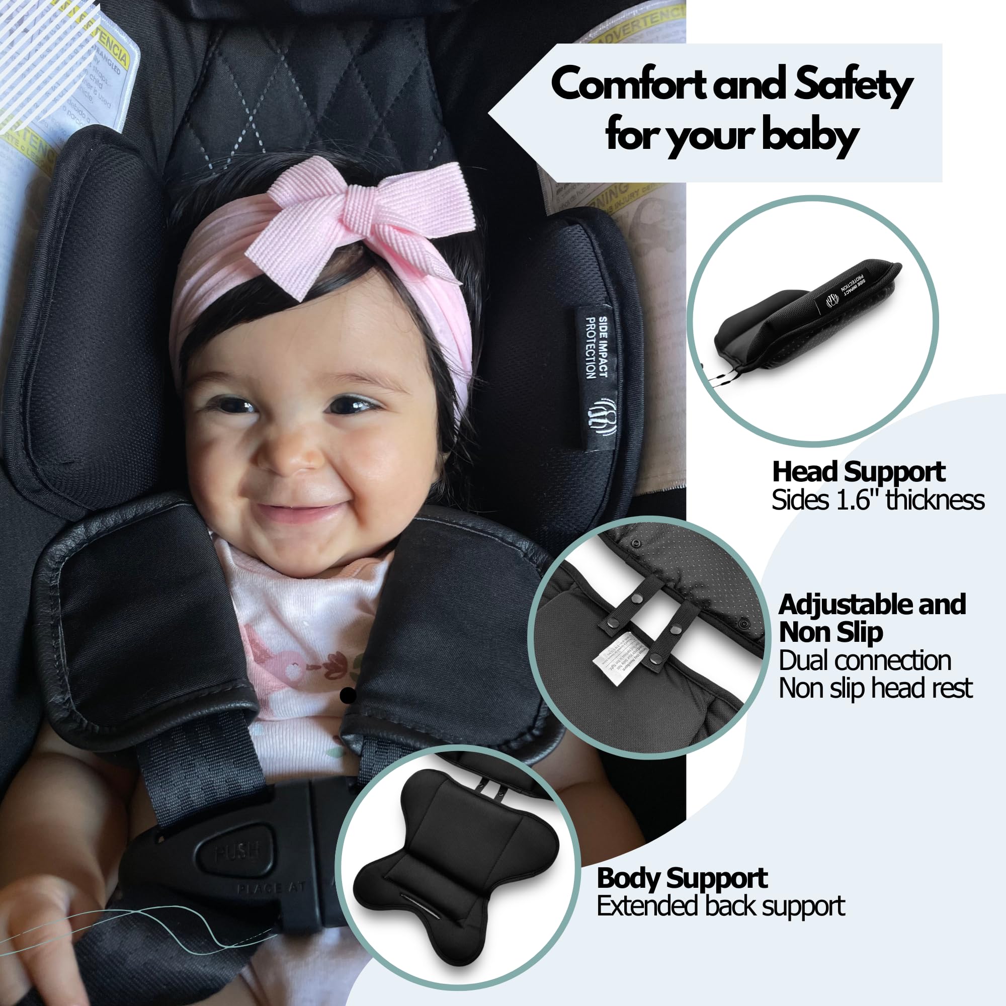 Infant Insert Compatible with Doona|Graco Snugride|Britax|Chicco Keyfit|Head and Body Support |Side Impact Protection for Newborn |Doona Accessories |Black
