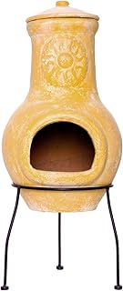 Nexos Terrassenofen Gartenkamin Terracotta 70 cm Gartenofen Yaqui Stahlgestell Feueröffnung 17x13 cm Schlot 22x15 cm robust 16 kg