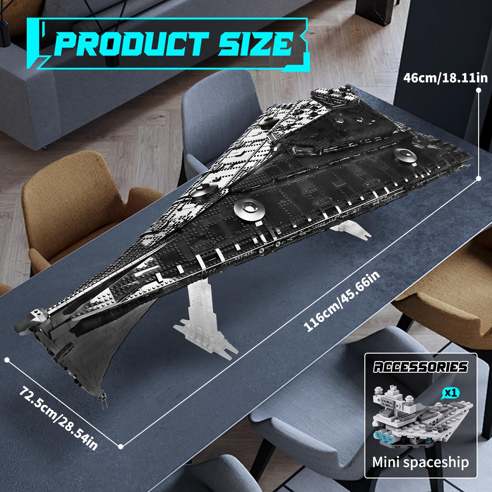 Mould King 21004 Technik Groß Sternenzerstörer Bausatz, Imperial Wing Fighter UCS Kollektion Series,Technologie Klemmbausteine Kompatibel mit MOC Super Star Destroyer Klemmbausteine Bausatz 2