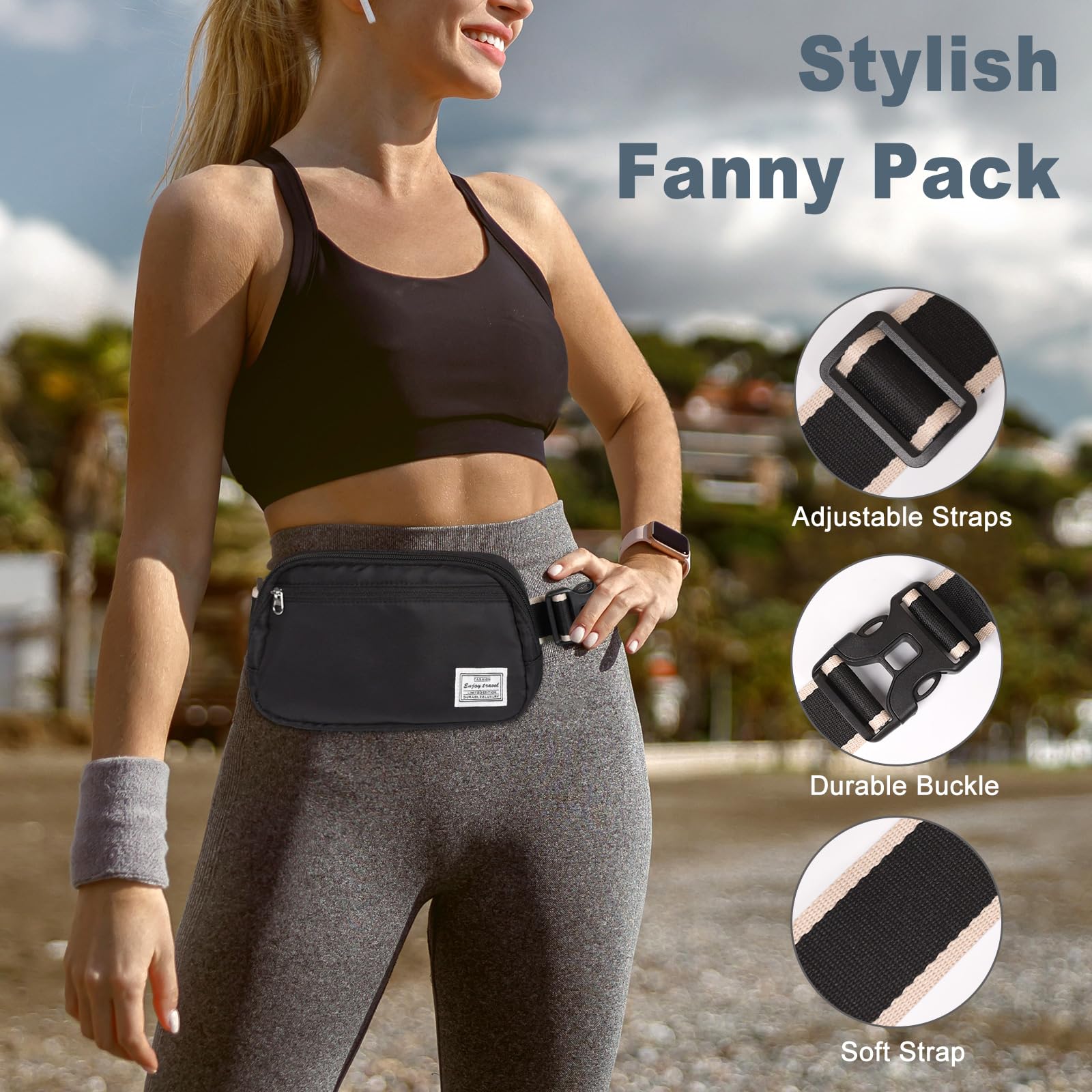 DMLuna Small Crossbody Bags for Women Trendy, Lightweight Fanny Pack for Women & Men, Mini Belt Bag, Waist Bag with Adjustable Strap for Running Workout Traveling, Black