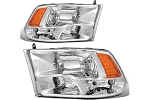 DNA MOTORING HL-OH-DR09QUA-CH-AM Chrome Amber Headlights Compatible with 10-18 Ram 1500-5500,Fit Dual or Quad Headlight Models, Not Fit Factory Projector Style