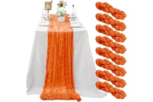SATULGAU 8 Pack Orange Cheesecloth Table Runner 10Ft Gauze Cheese Cloth 35x120 Inch Boho Table Runner Romantic Table Runner Table Cover for Wedding Bridal Baby Shower Birthday Party Fall Christmas Décor