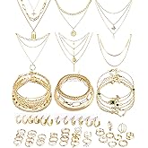 FEYIR 72 Pcs Jewelry Set for Women Costume Jewelry Necklace Bracelet Stackable Rings Earrings Pack for Women