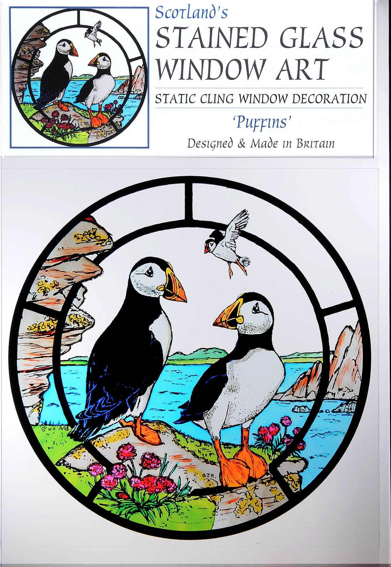 Winged Heart Static Window Cling in a Puffins Design.