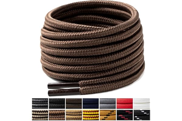 Handshop 2 Pairs Round Boots Shoe laces 4 mm Heavy Duty and Durable Hiking Work Boots Shoe Laces