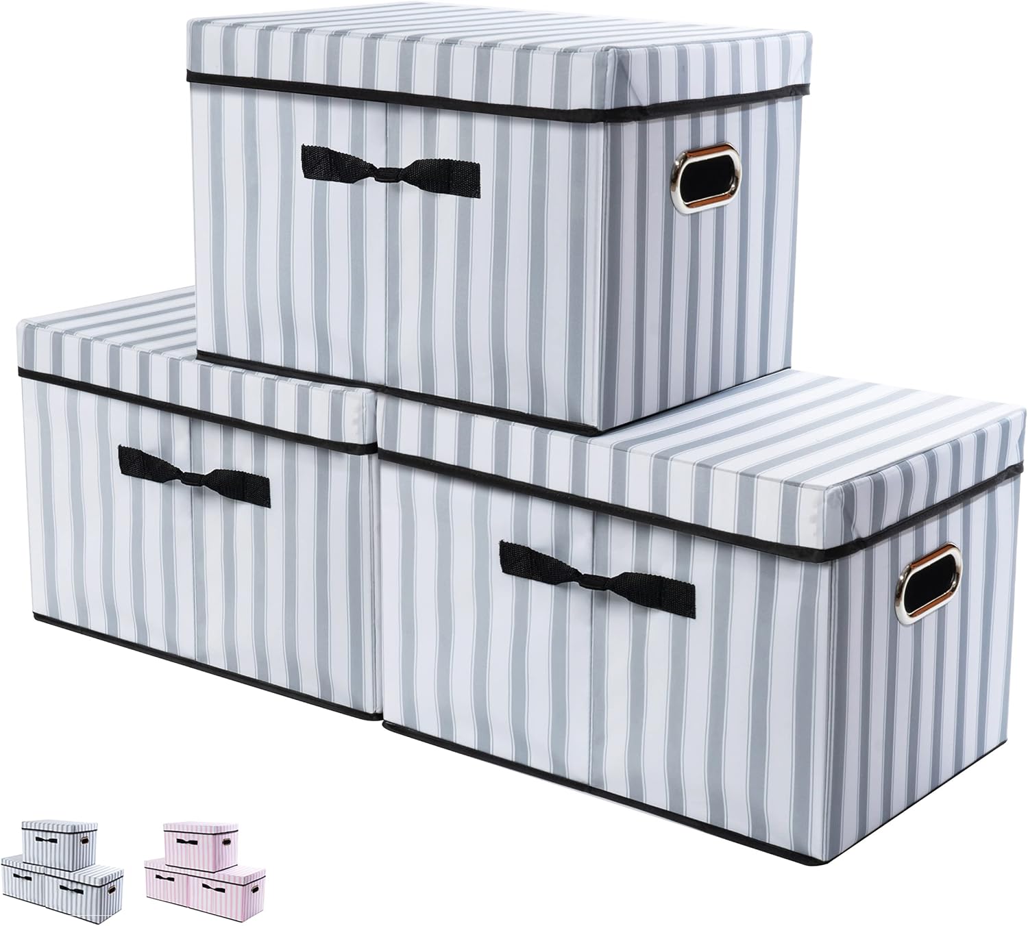 Maverius Storage Boxes with Lids - Large Collapsible Storage Bins Basket with Lid, Decorative Storage Boxes for Toy and Clothes Organizer Home Living Room Bedroom Closet Grey 17.7x11.8x11.8