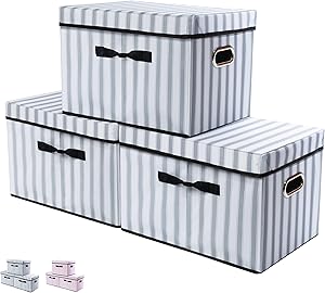 Maverius Storage Boxes with Lids - Large Collapsible Storage Bins Basket with Lid, Decorative Storage Boxes for Toy and Clothes Organizer Home Living Room Bedroom Closet Grey 17.7x11.8x11.8