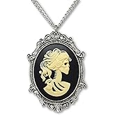 Real Metal Gothic Lolita Skull Cameo in Pewter Frame Pendant Necklace