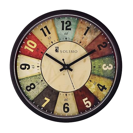 Amazon Brand - Solimo 12-inch Wall Clock - Classic Roulette (Silent Movement, Black Frame)