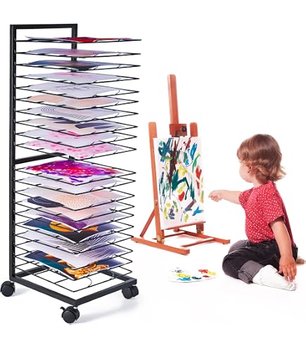 Art Drying Rack With 25 Removable Shelves - 30.7"H X 16.9"W X 11.8"D Portable Stackable Rack For Classroom, Studio, Painting Storage