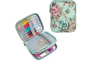 ONBAGLST Crochet Hook Case Without Hooks and Accessories, Zipper Storage Organizer Bag with Pockets for Various Crochet Needles/Knitting Accessories/Crochet Hook Kit Tools, Medium, Easy to Carry(Green)