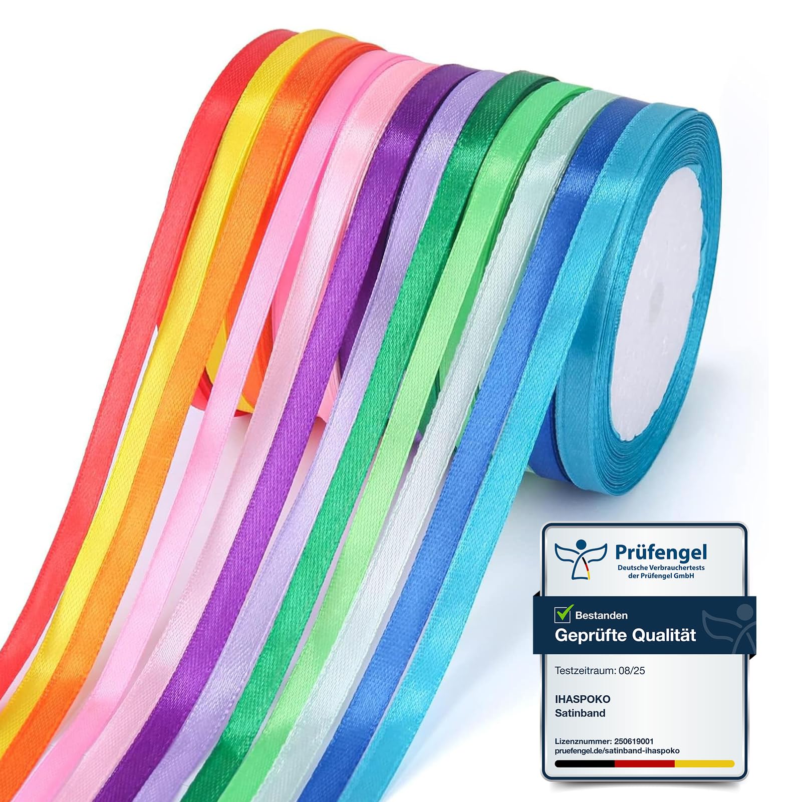 ihaspoko Polyester Satin Ribbon, 12 Colours 6mm x 22 Meters Fabric Ribbon for DIY Art & Crafts, Gift Wrapping, Balloons, Bows,Wedding Decorations