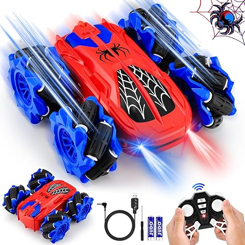 LAIBUY Remote Control Car for Boys 4-7,360°Rotating Double-Sided Rc Stunt Cars with Lights,2.4GHz 4WD Rechargeable Drift Car Toys for Boys Age 6 7 8 9 10 11 12 Christmas Halloween Birthday Gift (Red)