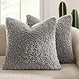 MIULEE Pack of 2 Throw Pillow Covers 18x18 Inch Neutral Gray Faux Fur Decorative Sherpa Pillow Covers Fuzzy Accent Soft Sheepskin Fleece Cushion Cases for Boho Home Decor Couch Living Room Bed
