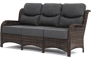 HILLGA Luxury Outdoor Furniture High Back Patio Sofa, Oversized 3-Seater Couch with 6'' Thick Cushions, Ideal for Porch, Poolside, Deck, and Yard (Dark Gray)